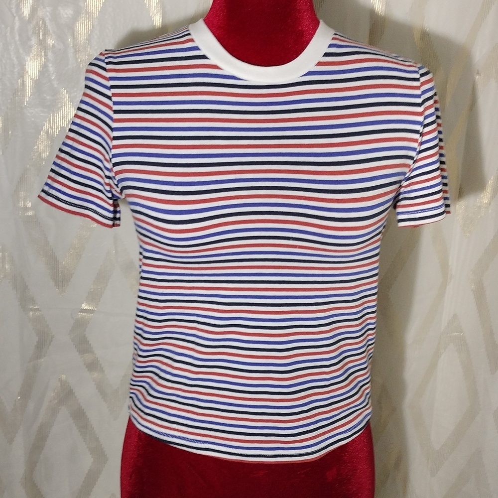 FOREVER 21, TSHIRTS, COLORFUL STRIPES, SIZE M